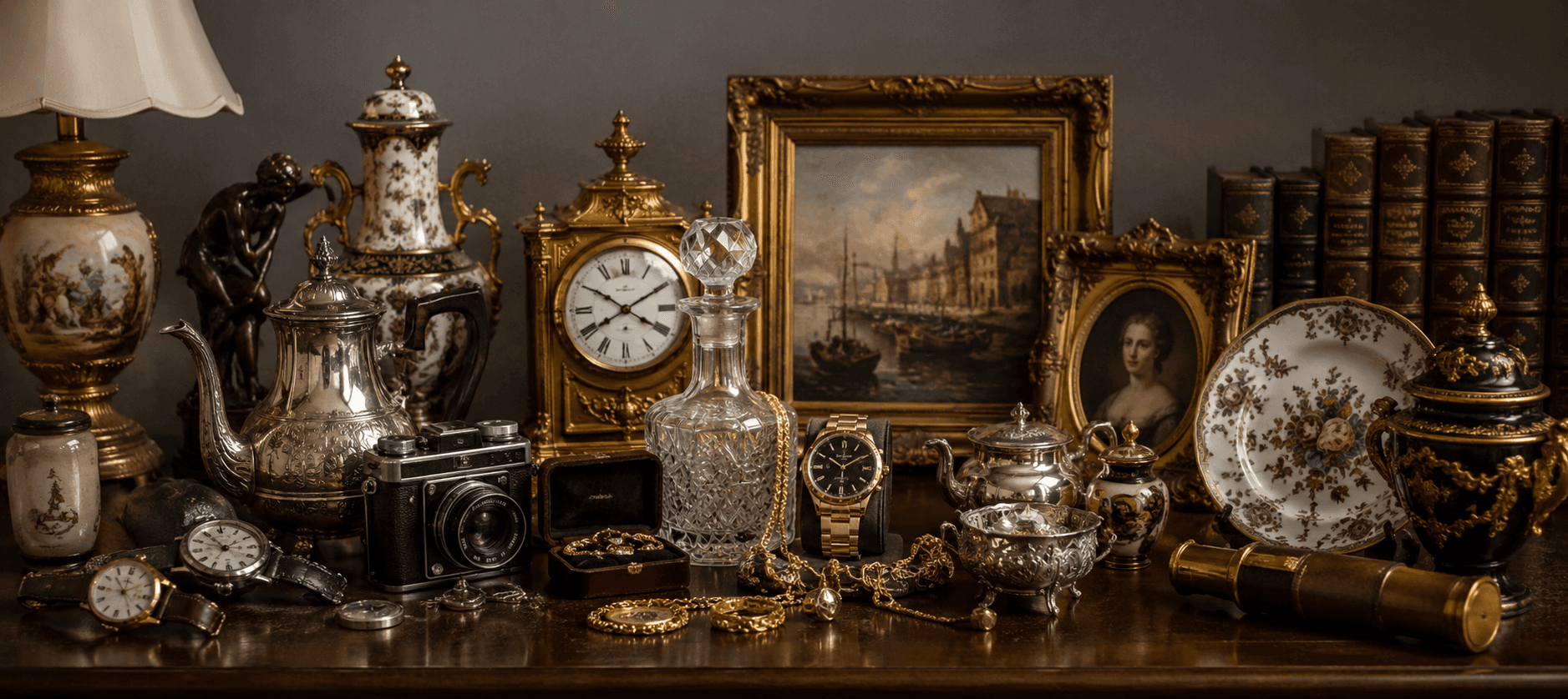 Illustration d’un ensemble d’objets anciens, décoratifs et de collection