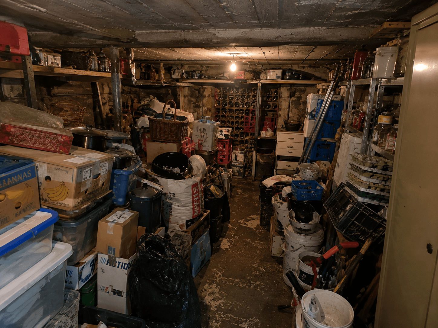 Cluttered cellar fully cleared before